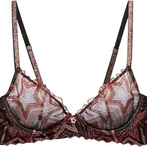 Savage X Fenty Shining Star Embroidered Unlined Demi 32C Bra Henna Red